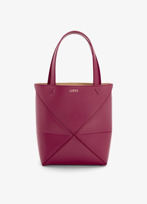 LOEWE Puzzle Fold Mini shopper van kalfsleer - voorkant bordeauxrood