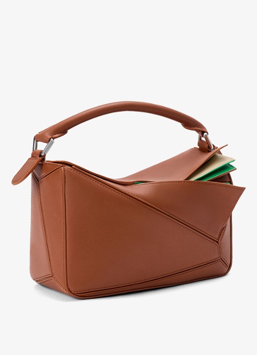 LOEWE Puzzle Layers Small handtas van kalfsleer - voorkant 2 bruin