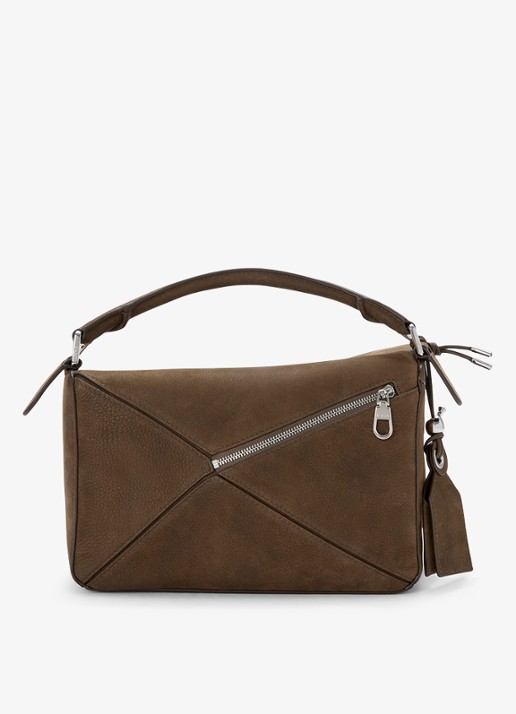 LOEWE Puzzle Small handtas van nubuck - achterkant 8 bruin