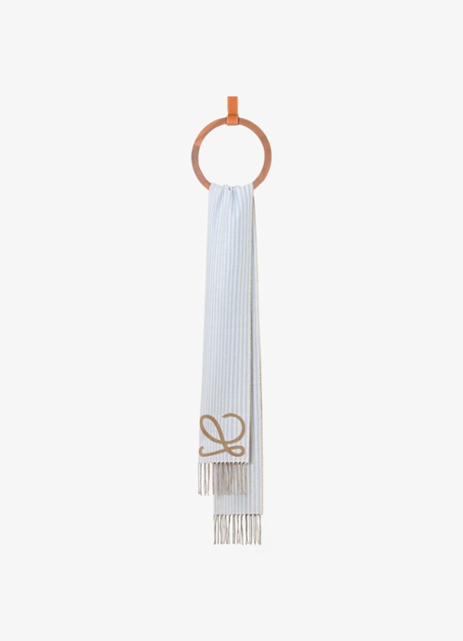 LOEWE Reversible fijngebreide sjaal in kasjmierblend met logo 180 x 28 cm - detail 3 beige