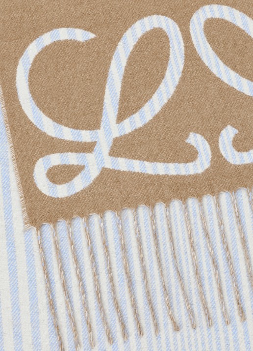 LOEWE Reversible fijngebreide sjaal in kasjmierblend met logo 180 x 28 cm - detail 5 beige