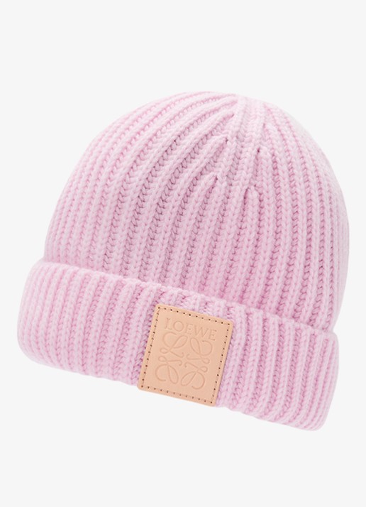 LOEWE Ribgebreide muts van kasjmier met logo - detail lichtroze