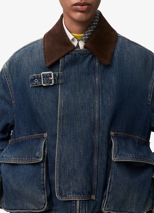 LOEWE Spijkerjas met details van corduroy en opgestikte zakken - detail 2 donkerblauw