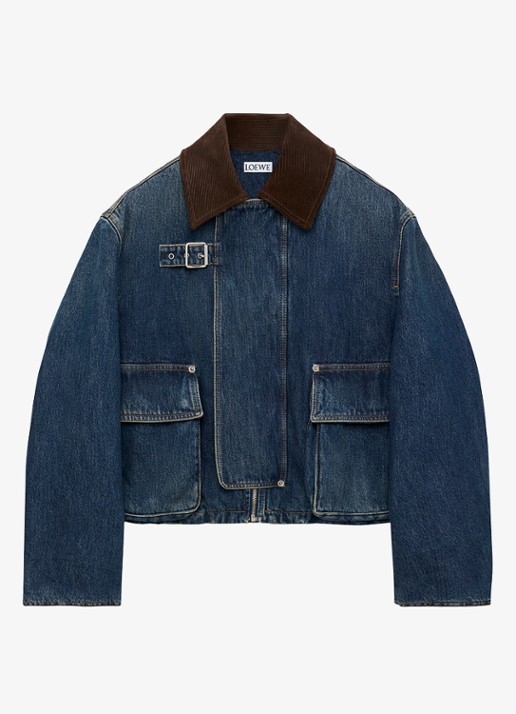 LOEWE Spijkerjas met details van corduroy en opgestikte zakken - voorkant 3 donkerblauw