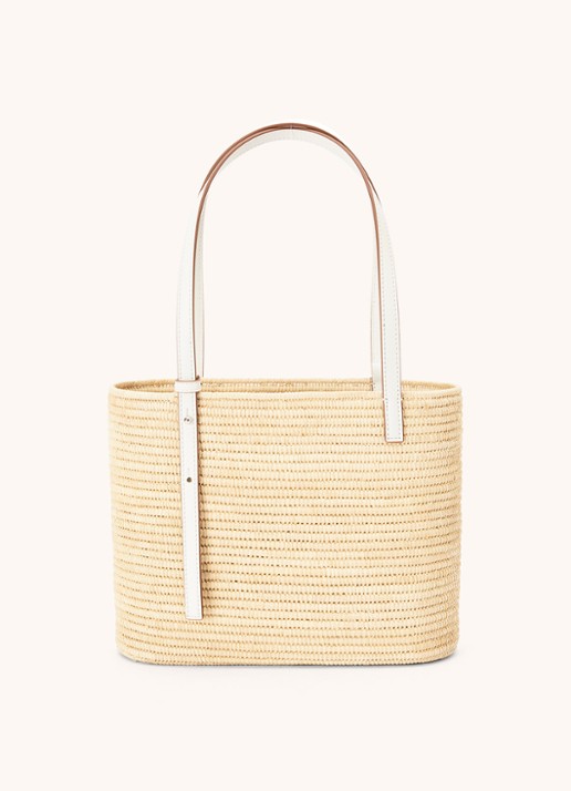 LOEWE Square Small handtas van raffia met kalfsleren details - detail 4 creme