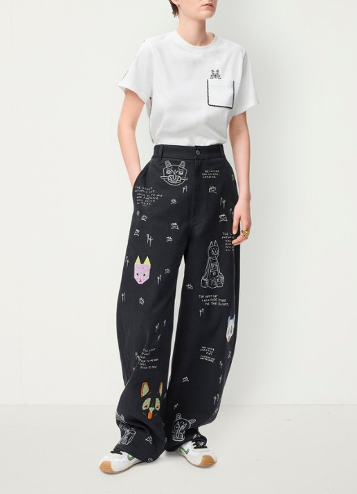 LOEWE T-shirt met borduring en borstzak - voorkant 3 wit