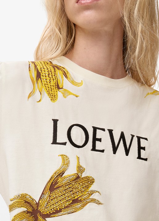 LOEWE T-shirt met logoborduring en strass - detail 5 gebroken wit