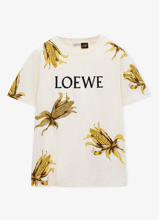 LOEWE T-shirt met logoborduring en strass - voorkant gebroken wit