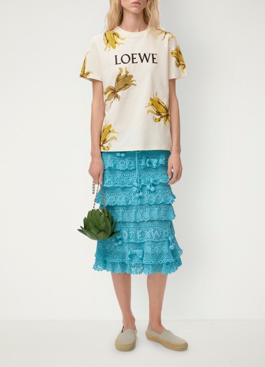 LOEWE T-shirt met logoborduring en strass - voorkant 2 gebroken wit