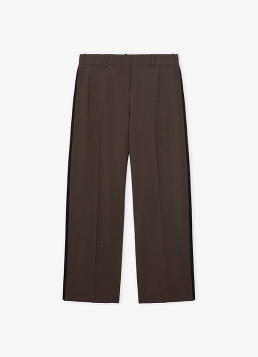 LOEWE Wide fit pantalon in wolblend met persplooi - voorkant 4 bruin