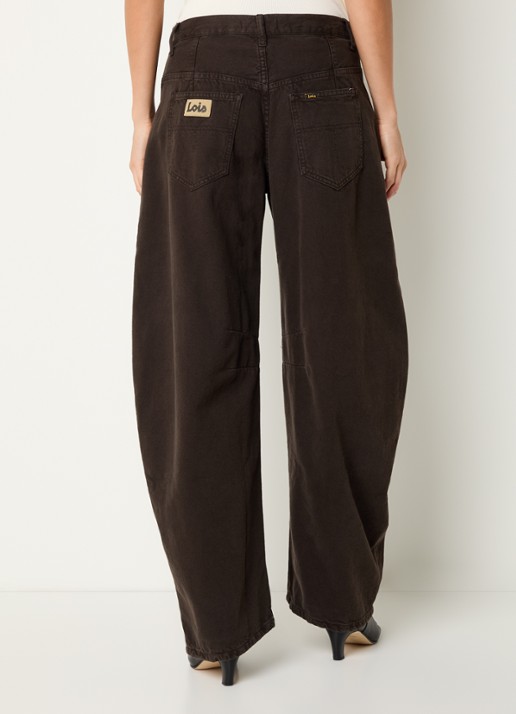 Lois Aliana high waist tapered fit broek met steekzakken - achterkant donkerbruin