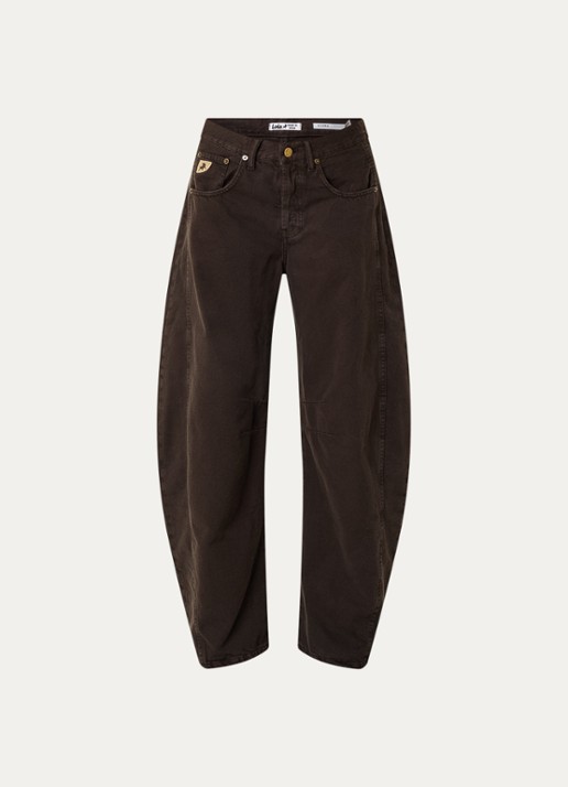 Lois Aliana high waist tapered fit broek met steekzakken - voorkant 2 donkerbruin