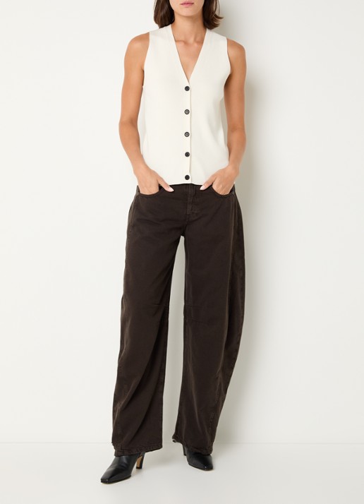 Lois Aliana high waist tapered fit broek met steekzakken - voorkant 3 donkerbruin