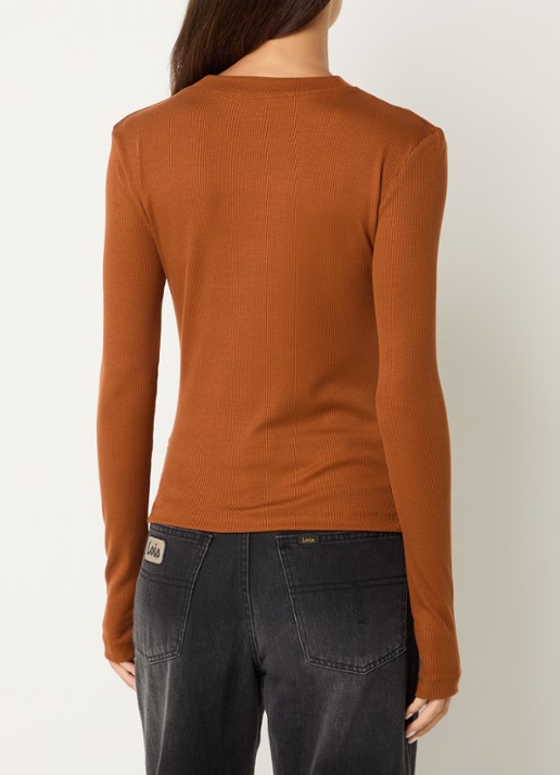 Lois Lauren fijngebreide trui met logo - achterkant 4 cognac