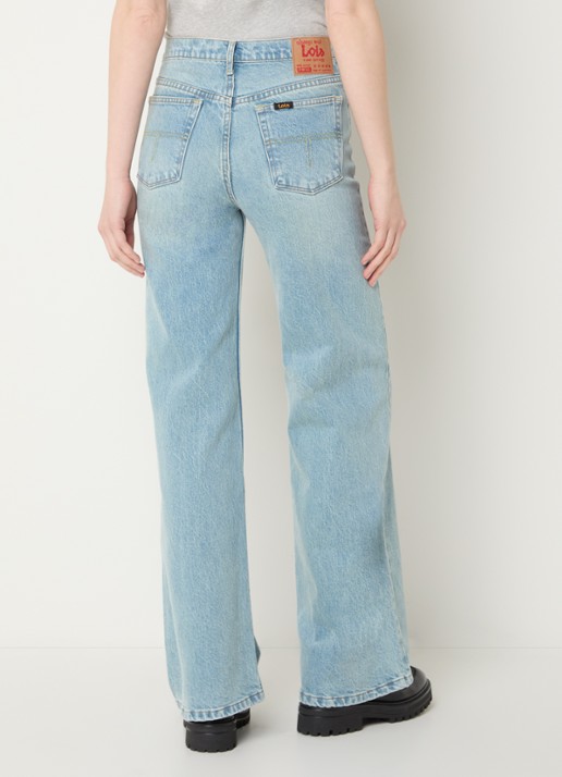 Lois Lindsay mid waist wide leg jeans met lichte wassing - achterkant 5 indigo