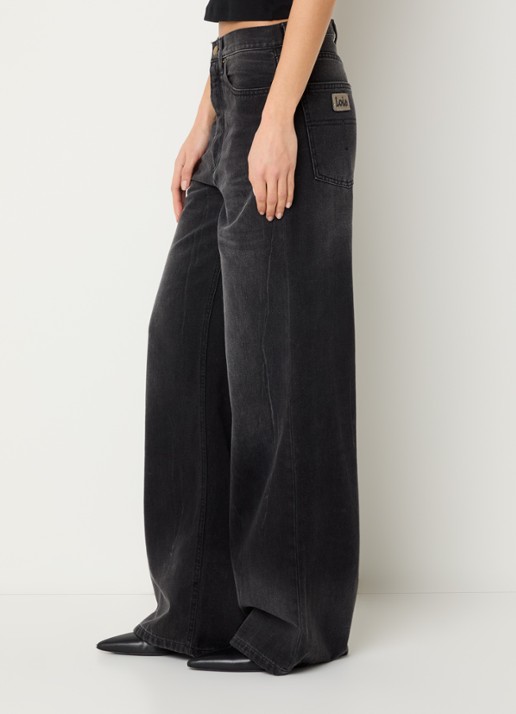 Lois Low waist wide leg jeans met donkere wassing - detail 3 zwart