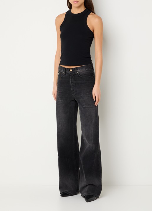 Lois Low waist wide leg jeans met donkere wassing - voorkant 5 zwart