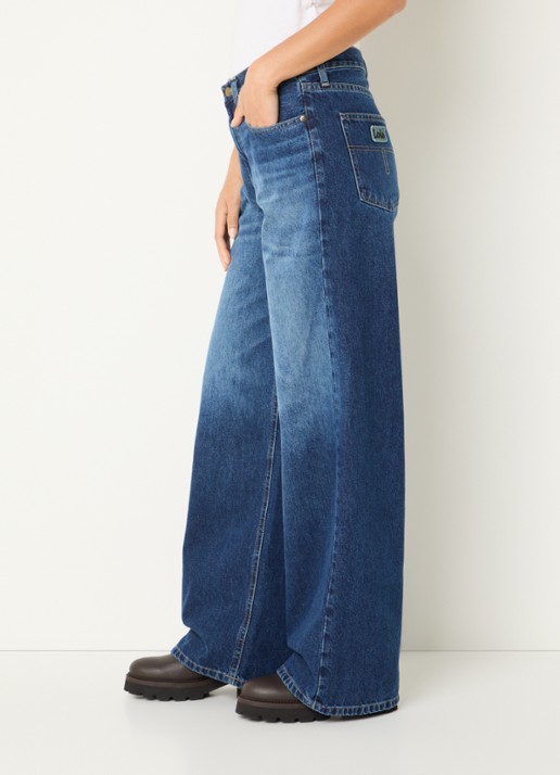 Lois Low waist wide leg jeans met donkere wassing - detail 3 indigo