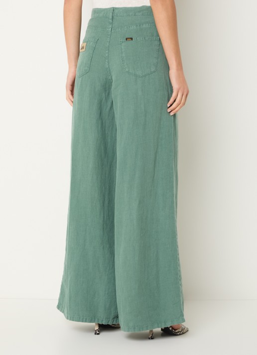 Lois Marlene high waist wide fit broek van linnen met steekzakken - achterkant zeegroen