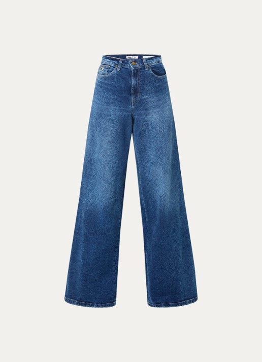 Lois Marlene high waist wide fit jeans met medium wassing - voorkant indigo