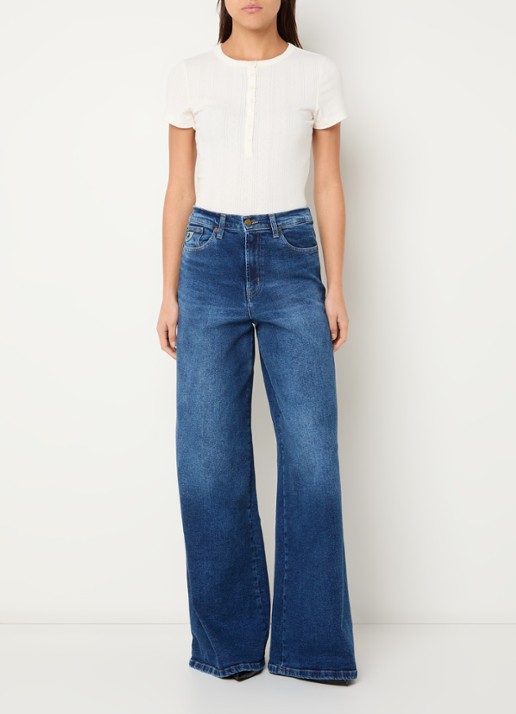 Lois Marlene high waist wide fit jeans met medium wassing - voorkant 2 indigo