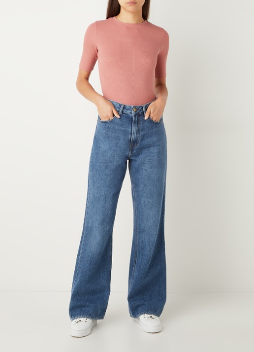 Lois Ninette high waist loose fit jeans met medium wassing  - voorkant 4 indigo