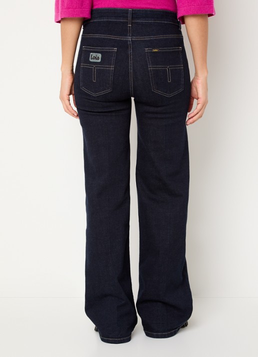 Lois Palazzo high waist flared fit jeans met donkere wassing - achterkant donkerblauw