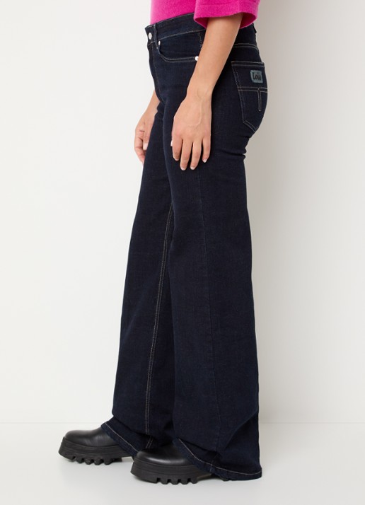 Lois Palazzo high waist flared fit jeans met donkere wassing - detail 5 donkerblauw