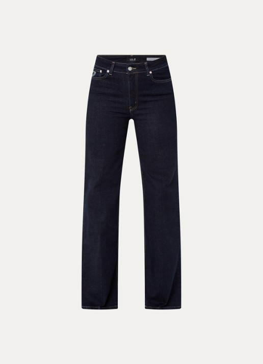 Lois Palazzo high waist flared fit jeans met donkere wassing - voorkant 2 donkerblauw