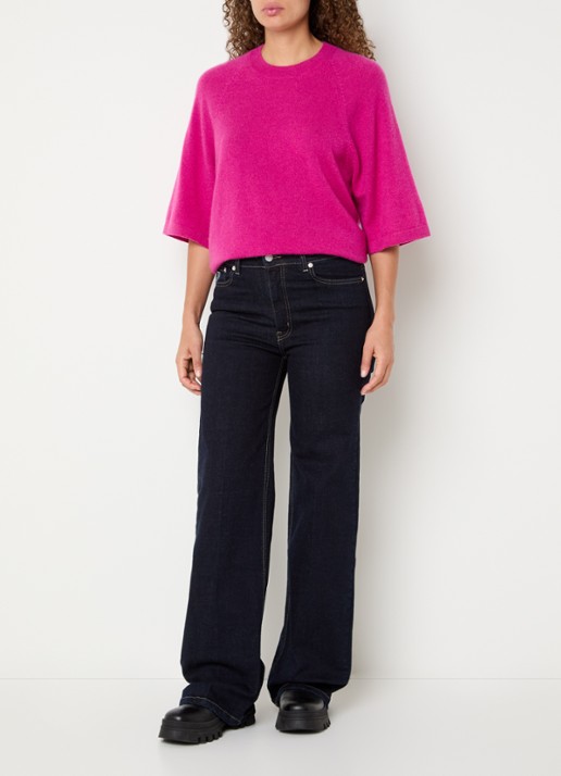 Lois Palazzo high waist flared fit jeans met donkere wassing - voorkant 3 donkerblauw