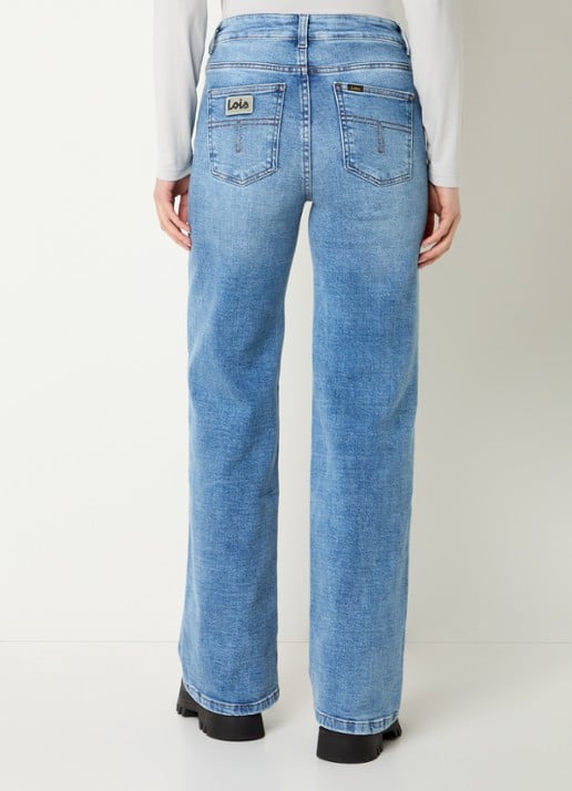 Lois Palazzo high waist flared fit jeans met medium wassing - achterkant 3 indigo