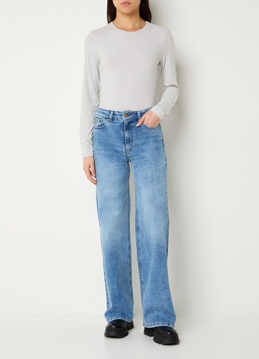 Lois Palazzo high waist flared fit jeans met medium wassing - voorkant 2 indigo