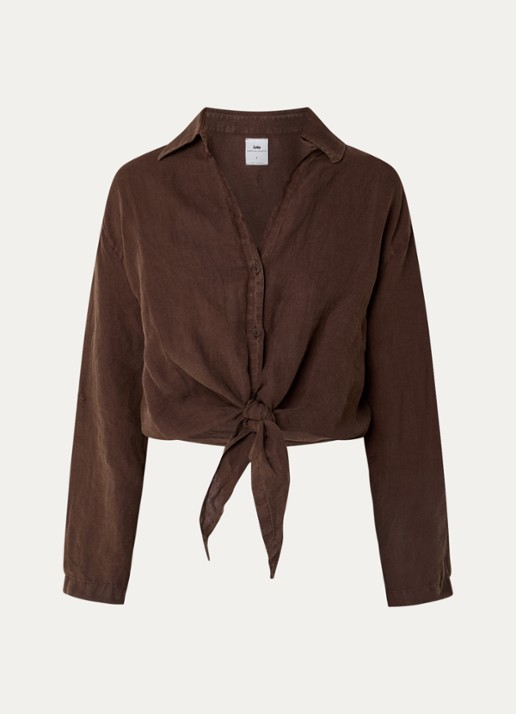 Lois Pia blouse met gestrikt detail - voorkant 2 bruin