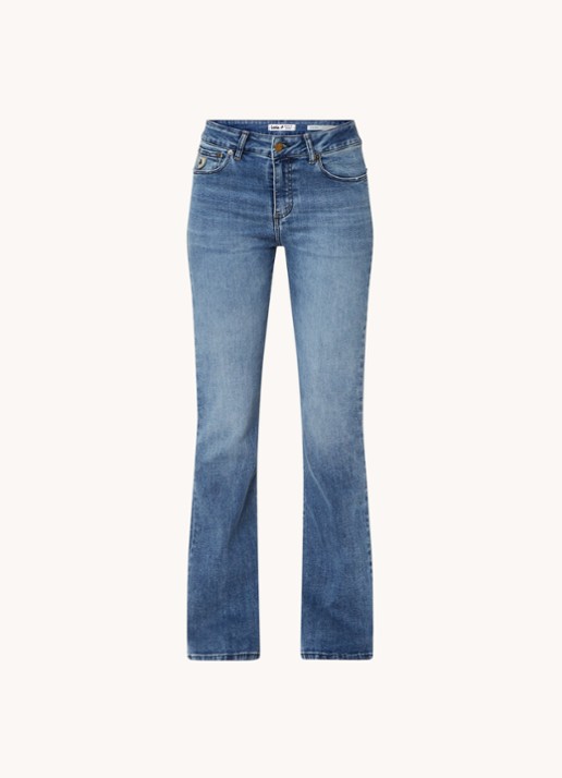 Lois Ravel high waist flared jeans met medium wassing  - voorkant indigo