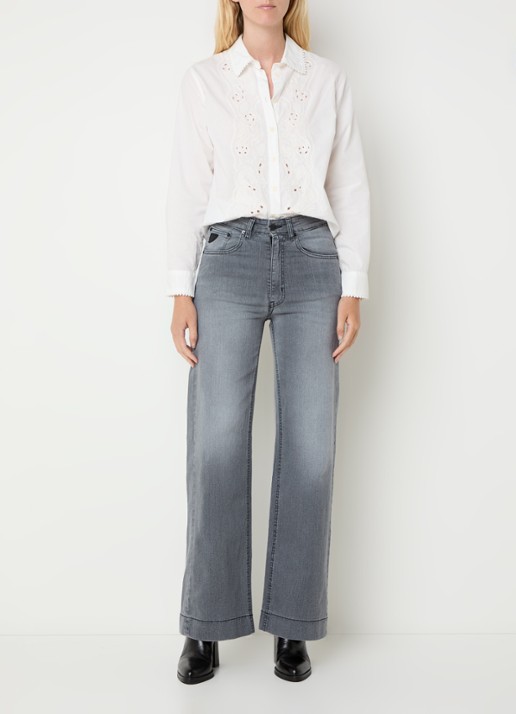 Lois Rosa high waist wide leg jeans met steekzakken - voorkant 2 grijs