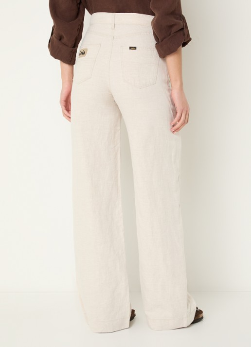 Lois Rosa-R high waist loose fit pantalon in linnenblend - achterkant beige