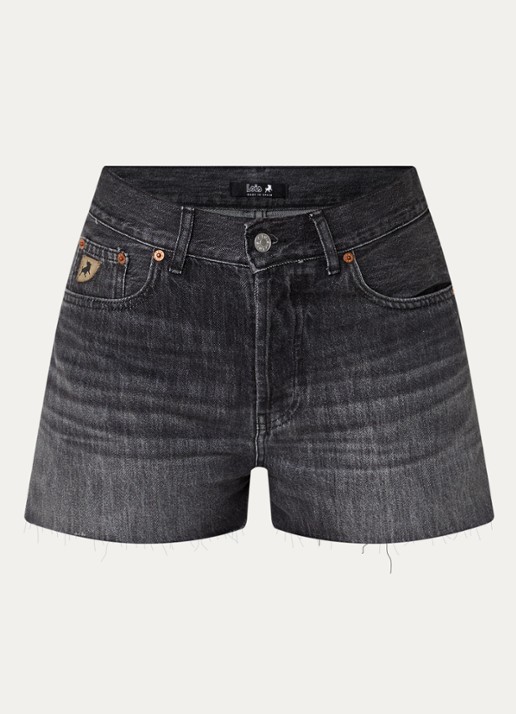 Lois Sandra high waist straight leg korte broek van denim - voorkant 2 zwart