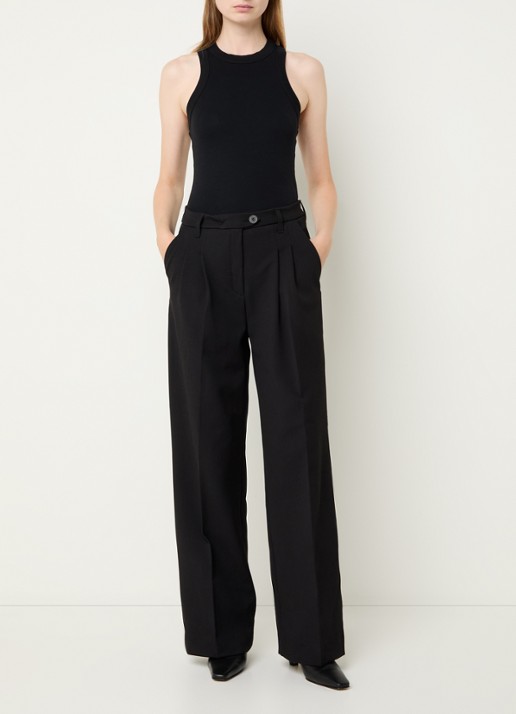 Lois Wanda high waist wide fit pantalon met steekzakken - voorkant 2 zwart