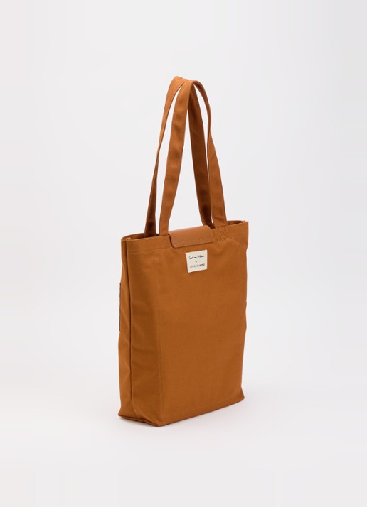 Longchamp Caroline Hélain x Longchamp schoudertas M met leren details - achterkant 2 cognac
