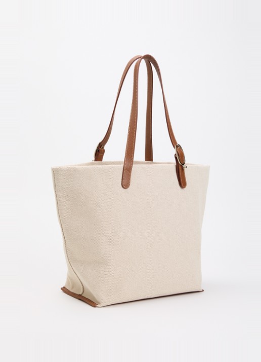 Longchamp Complice shopper XL van canvas met leren details - achterkant cognac