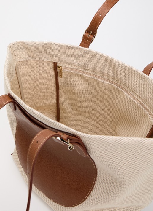 Longchamp Complice shopper XL van canvas met leren details - detail 3 cognac