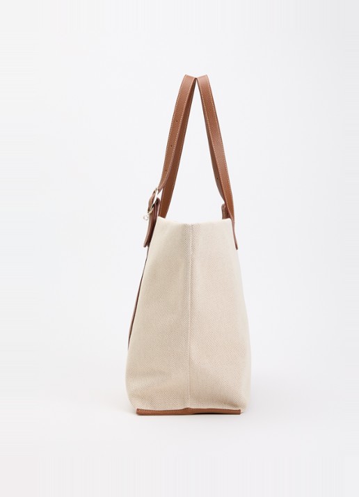 Longchamp Complice shopper XL van canvas met leren details - detail 4 cognac