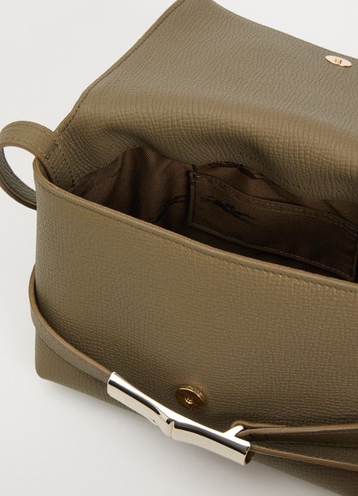 Longchamp Crossbody tas van leer  - detail olijfgroen