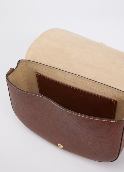 Longchamp Épure crossbodytas van leer met verstelbare schouderriem  - detail roestbruin