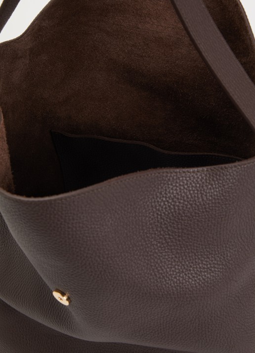 Longchamp Le Cadence schoudertas L van leer - detail bruin