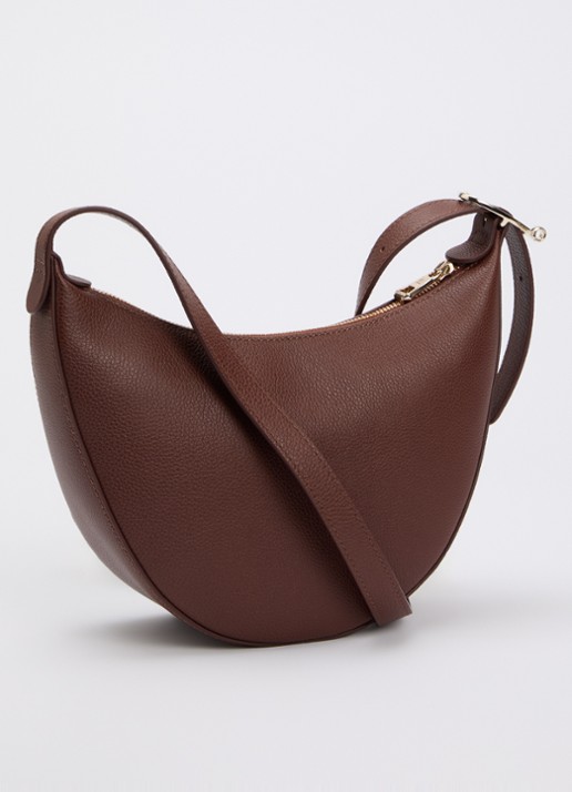 Longchamp Le Foulonné crossbodytas S van leer - achterkant donkerbruin