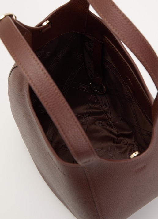 Longchamp Le Foulonné handtas S van leer met afneembare schouderriem - detail 3 donkerbruin