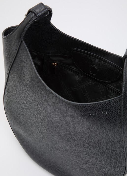 Longchamp Le Foulonné schoudertas L van leer - detail 3 zwart