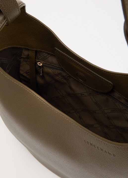 Longchamp Le Foulonné schoudertas L van leer - detail 3 bronsgroen