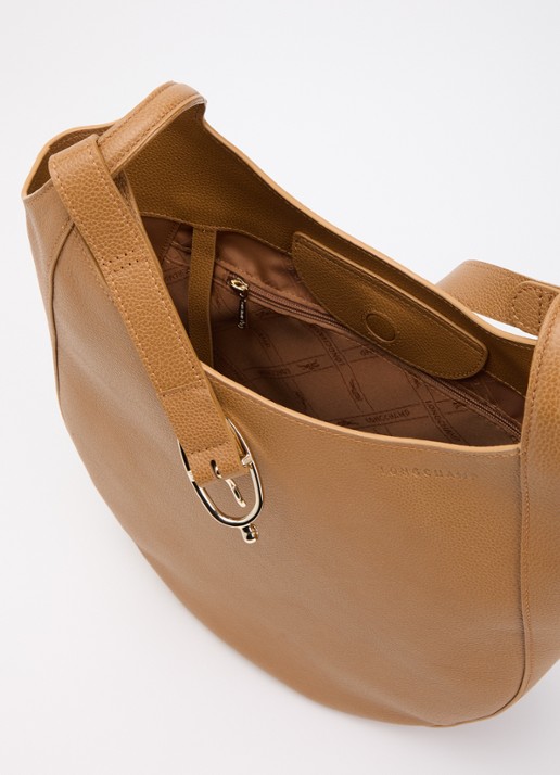 Longchamp Le Foulonné schoudertas L van leer - detail 2 cognac